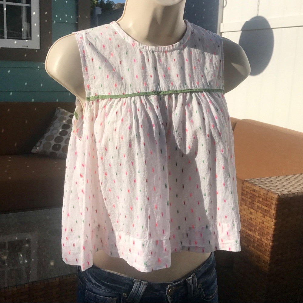 Women’s White Crop Top with Pink & Green Dot Print